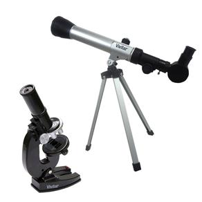 Conjunto Telescópio Refrator com Tripé + Kit Microscópio Infantil Vivitar- OPE8 VIVTELMIC20
