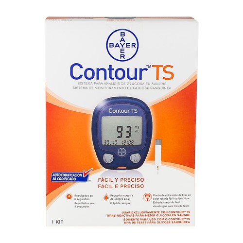 Contour TS Kit Monitor de Glicemia com 1 Aparelho + 1 Lancetador + 10 Lancetas + 10 Tiras Teste