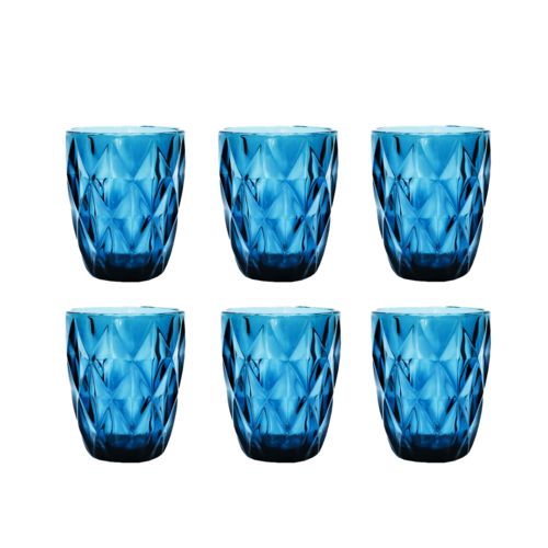 Copo de Vidro Diamond com 6 Unidades Azul