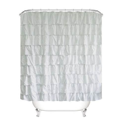 Cor lisa Waterproof ondulado borda cortina de chuveiro Banho com folhos Decoração Cortina