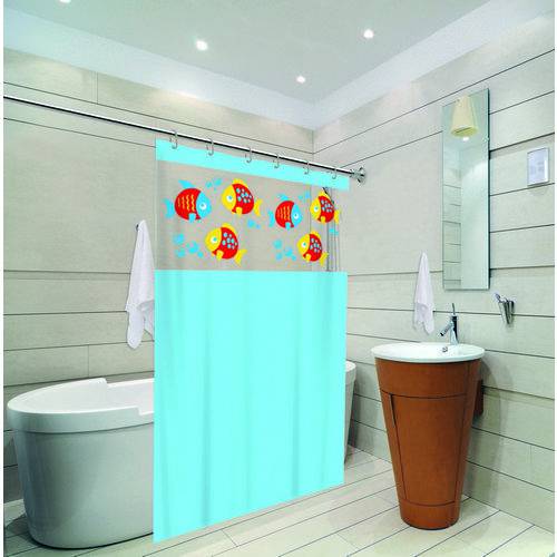 Cortina de Box Banheiro com Visor 1,38 X 1,98 Azul Aquario