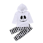 Crânio Cotton Halloween Filhos do Cartoon cabeças de impressão com capuz de manga comprida camisola capuz Top + listradas Calças duas peças Suit