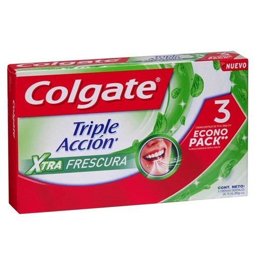 Crema Dental Colgate Triple Acción, Extra Fresh, 75 Ml, 3 Unid