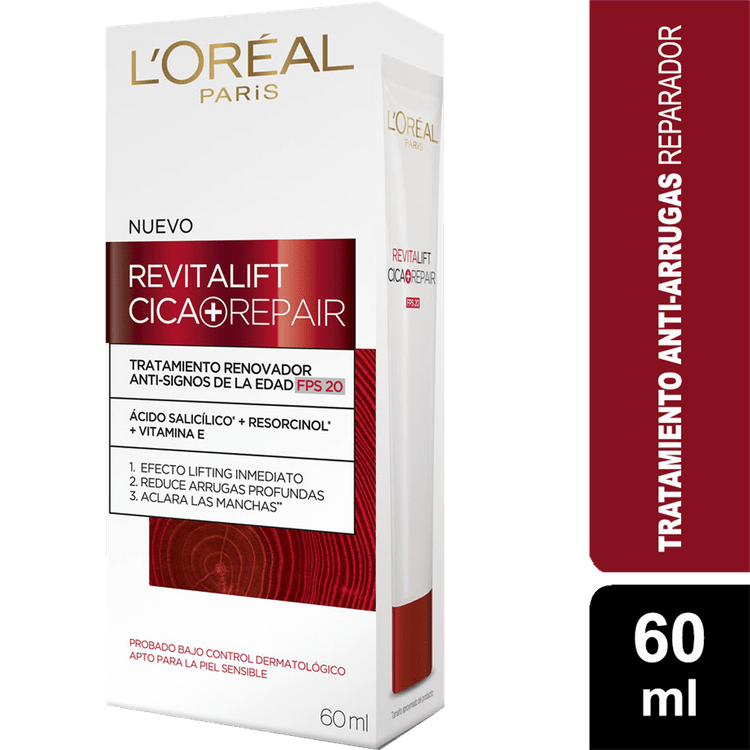 Crema Tratamiento Renovador L'oréal 60 Ml, Anti-signos de La Edad, FPS 20, Revitalift