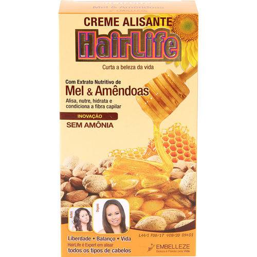 Creme Alisante Hairlife Mel e Amêndoas