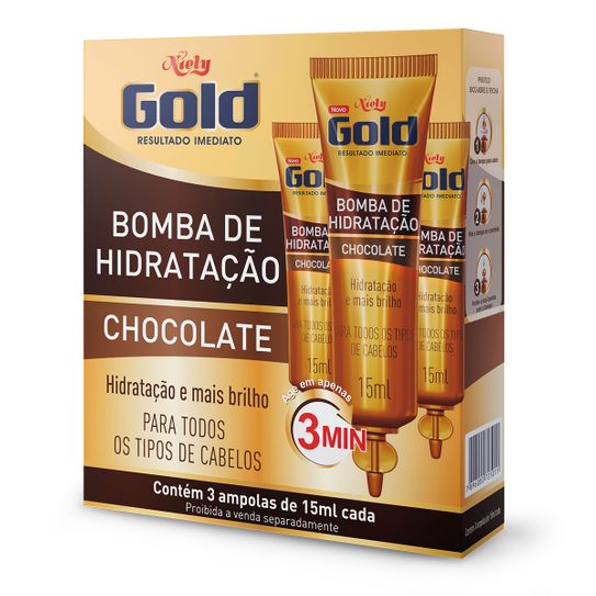 Creme de Tratamento Niely Gold Bomba de Hidratação Chocolate Ampola com 03 Unidades 15ml Cada