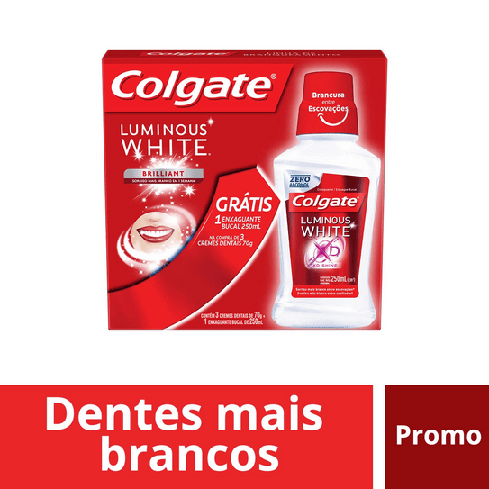 Creme Dental Branqueador Colgate Luminous White 70g Promo Compre 3 Ganhe 1 Enxaguante 250ml