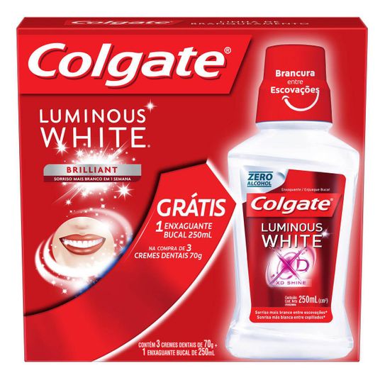 Creme Dental Colgate Luminous White Brilliant Mint 70g Promo Grátis 1 Enxaguante Bucal