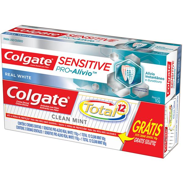 Creme Dental Colgate Sensitive Pro- Alívio 110g Grátis Creme Dental Total-12 Clean Mint 90g