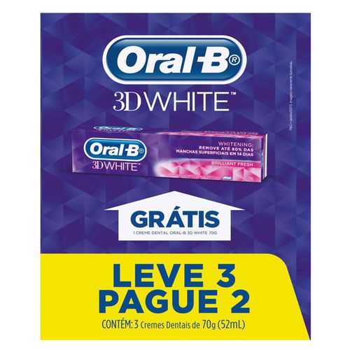 Creme Dental Oral-B 3D White 70g Embalagem Leve 3 Pague 2 Unidades Creme Dental Oral-B 3D White 70 G Leve 3 e Pague 2