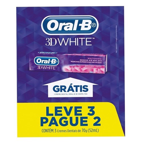 Creme Dental Oral B 3D White Brilliant Fresh 70G Leve 3 Pague 2