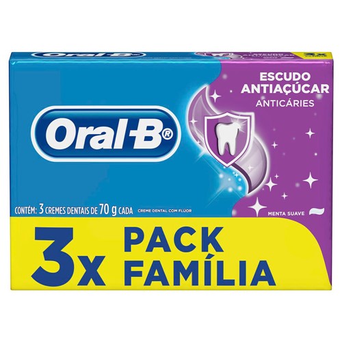 Creme Dental Oral-B Escudo Antiaçúcar Anticáries Pack Família 3 Unidades 70g Cada