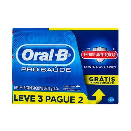 Creme Dental Oral B Pro Saúde Escudo Antiaçúcar Menta Suave 3 Unidades de 70g Cada Leve 3 Pague 2