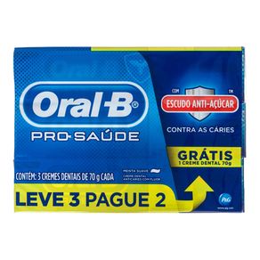 Creme Dental Pró-Saúde com Escudo Anti-Açúcar Oral B 70g Cada Leve 3 Pague 2