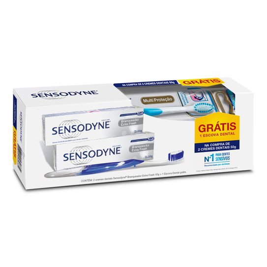 Creme Dental Sensodyne Extra Fresh 50g com 2 Unidades Grátis Escova Dental Sensodyne