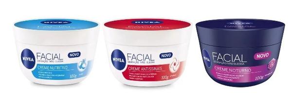 Creme Facial Sensação não Oleosa Nutritivo/Antissinais / Noturno 100g Linha Completa - Kit C/3 Itens - Nivea