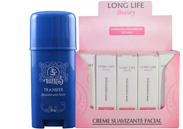Creme Suavizante Facial Beauty 12g - Caixa com 20 Unds + Transfer Stick 50g - Long Life
