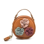 Crian?as Tassel Circle-Forma Floral Handbag Bolsa de Ombro Mini Messenger Bag