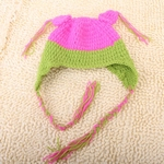 Criança Infantil Bebê Handmade Coruja Chapéu Crochet Tricô Cap Gorro Hot Pink + Verde