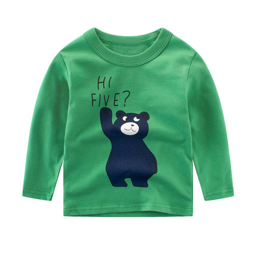Crianças Crianças Meninos Casual Manga Comprida Tops Crew Neck Cotton T-shirt com Pattern Urso Bonito dos Desenhos Animados
