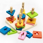 Crianças de madeira Forma colorida Cinco coluna correspondência geométrica Building Block Set Bebê Brinquedos Educativos Cor Reconhecimento de forma