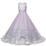 Crianças Meninas longa Princess Dress Prom Puffy Tulle vestido de renda Borde