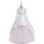 Crianças Meninas manga comprida malha bordado Princesa Dress for Wedding Party Wear