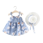 Crianças Meninas Summer Infant Bow chapéu de palha + Strap Dress Set