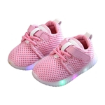 Crianças Meninos Meninas LED Palmilha Macia Respirável Malha Esportes Sapatos Tênis Pré-caminhante