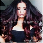 Cross-Border Hot Selling European and American Long Curly Hair Wine Red Bleaching and Dyeing Gradient Big Wave Rose Net High Temperature Sil