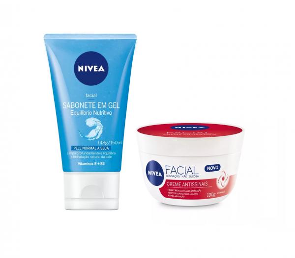 Cuidado Facial Sabonete em Gel Pele Normal a Seca 150ml + Creme Antissinais 100g Nivea - C/2 Itens