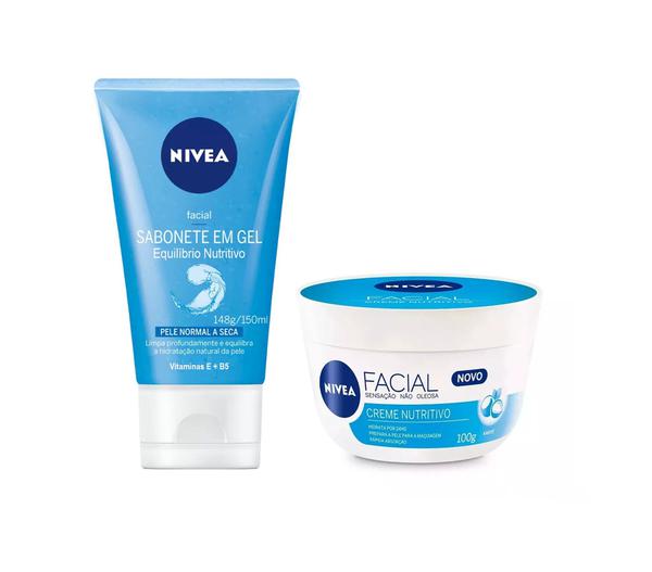 Cuidado Facial Sabonete em Gel Pele Normal a Seca 150ml + Creme Nutritivo 100g Nivea - C/2 Itens