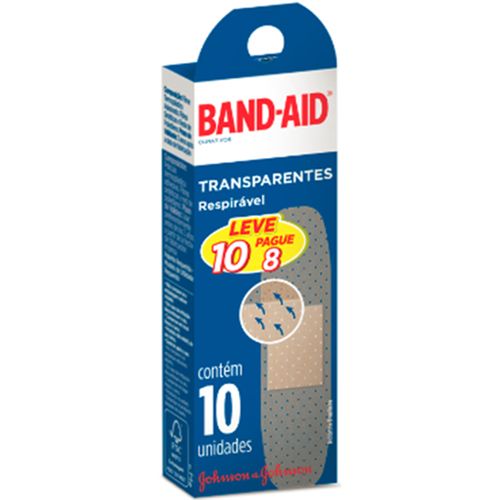 Curativo Band-aid Tranp 10un Pague 8 Curativo Band-Aid Tranp 10un/Pg8