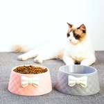 Cute Padrão Pet alimentadores bowknot Diamante Leakproof Bacia de Cat Dog