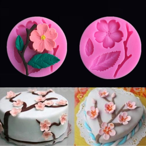 3D Food-grade Sillione Mold Flor de Pessegueiro decoração do bolo Ferramenta de doces do chocolate Jello Baking Moldes
