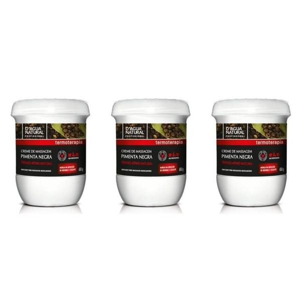 Dágua Natural Pimenta Negra Creme P/ Massagem 650g (Kit C/03)