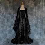 Das mulheres Medieval Renaissance Vestido Retro Gothic Royal Court Vestido Cosplay alargamento da luva Frente Lace Up Colete cintura Long Vestido