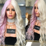 Das mulheres Rosa Peruca Moda Branca Synthetic Cabelo Comprido Perucas Onda peruca