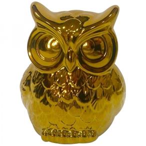 Decorativo Cerâmica Staring Owl 14cmx12cmx8,4cm Dourado