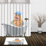 Dentes Cat Escovar 3D IMPRESSÃO Digital cortina de chuveiro com ganchos de Suspensão
