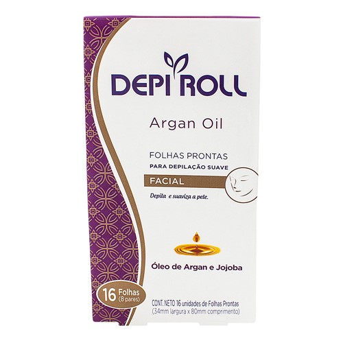Depilador DepiRoll Argan Oil Cera Fria Facial Folhas Prontas com 16 Unidades (8 Pares)