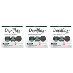 Depilflax Cera Depilatória Quente Negra 500g (Kit C/03)