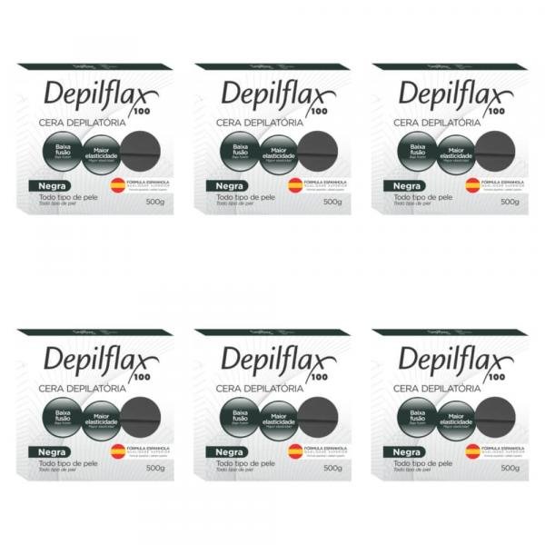 Depilflax Cera Depilatória Quente Negra 500g (Kit C/06)