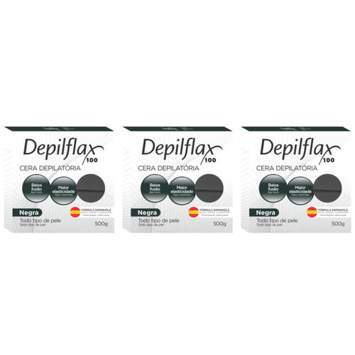 Depilflax Cera Depilatória Quente Negra 500g (kit C/03)