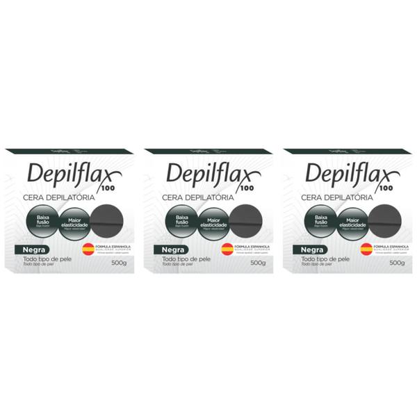 Depilflax Cera Depilatória Quente Negra 500g (Kit C/03)