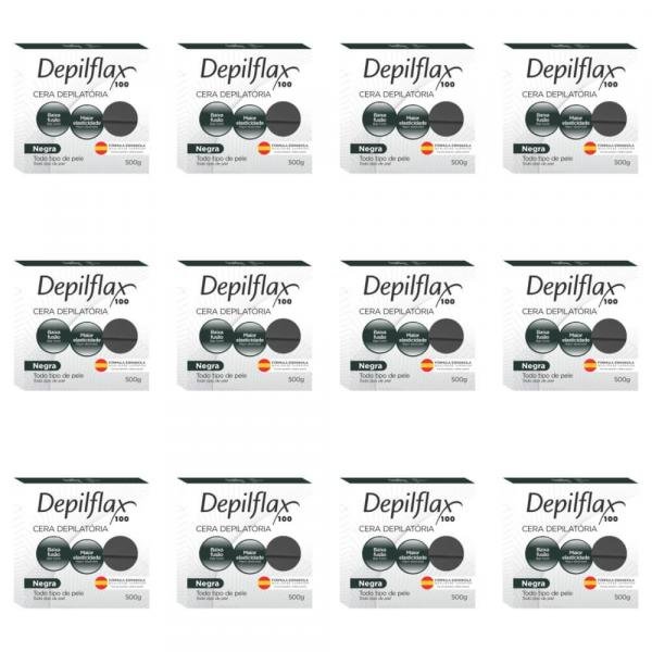 Depilflax Cera Depilatória Quente Negra 500g (Kit C/12)