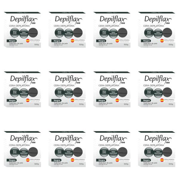 Depilflax Cera Depilatória Quente Negra 500g (Kit C/12)