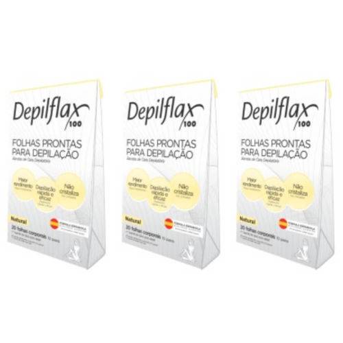 Depilflax Folhas Depilatórias Prontas Corporal Natural C/20 (kit C/03)