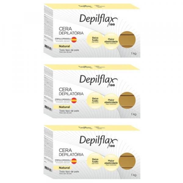 Depilflax Natural Cera Depilatória Quente 1kg (Kit C/03)