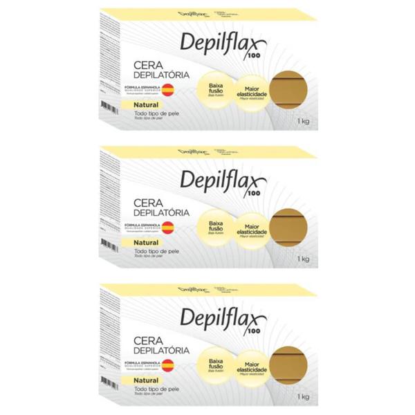 Depilflax Natural Cera Depilatória Quente 1kg (Kit C/03)